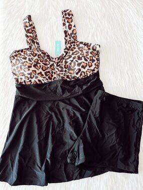 NWT Aqua Eve Tankini Cheetah Bikini Set Size 22W